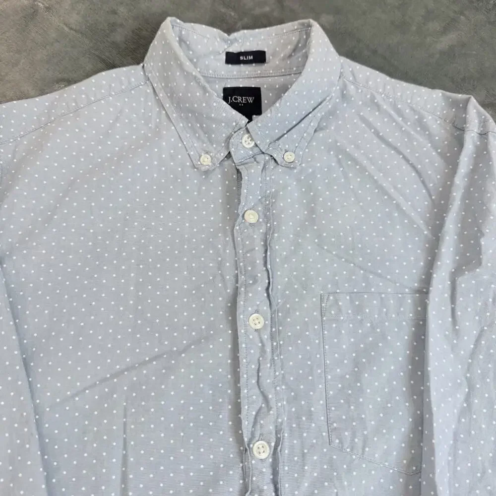 J Crew Shirt Men's Sz M Button Blue Polka Dot Slim Fit Preppy